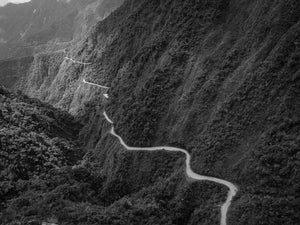Overhead view of the trail along Yungus Road in Bolivia