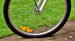 Close-up of a flat bicycle tire