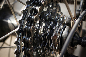 Close-up of a rear bike gear cassette