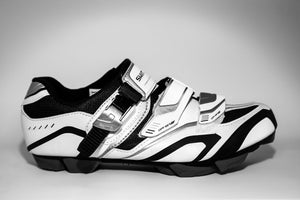 Black-and-white cycling shoe