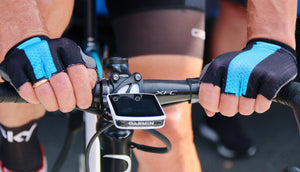 Close-up of Garmin cycling computer on a cyclist’s handlebars