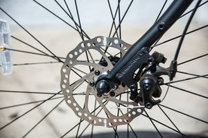 Close-up of a bike mechanical disc brake
