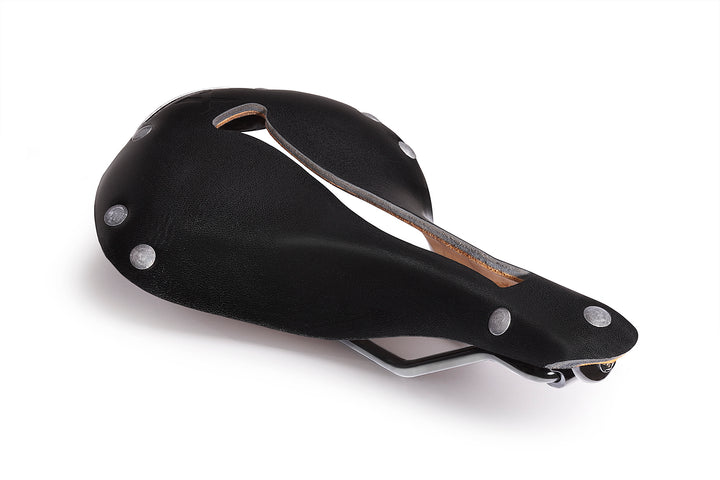 X1 bicycle saddle by Selle Anatomica colored black with gunmetal rivets