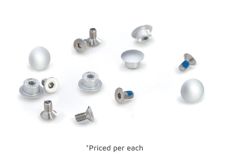 A collection of Chicago screw and silver chrome cap/rivet replacements for Selle Anatomica bicycle saddles. Text says "Priced per each."