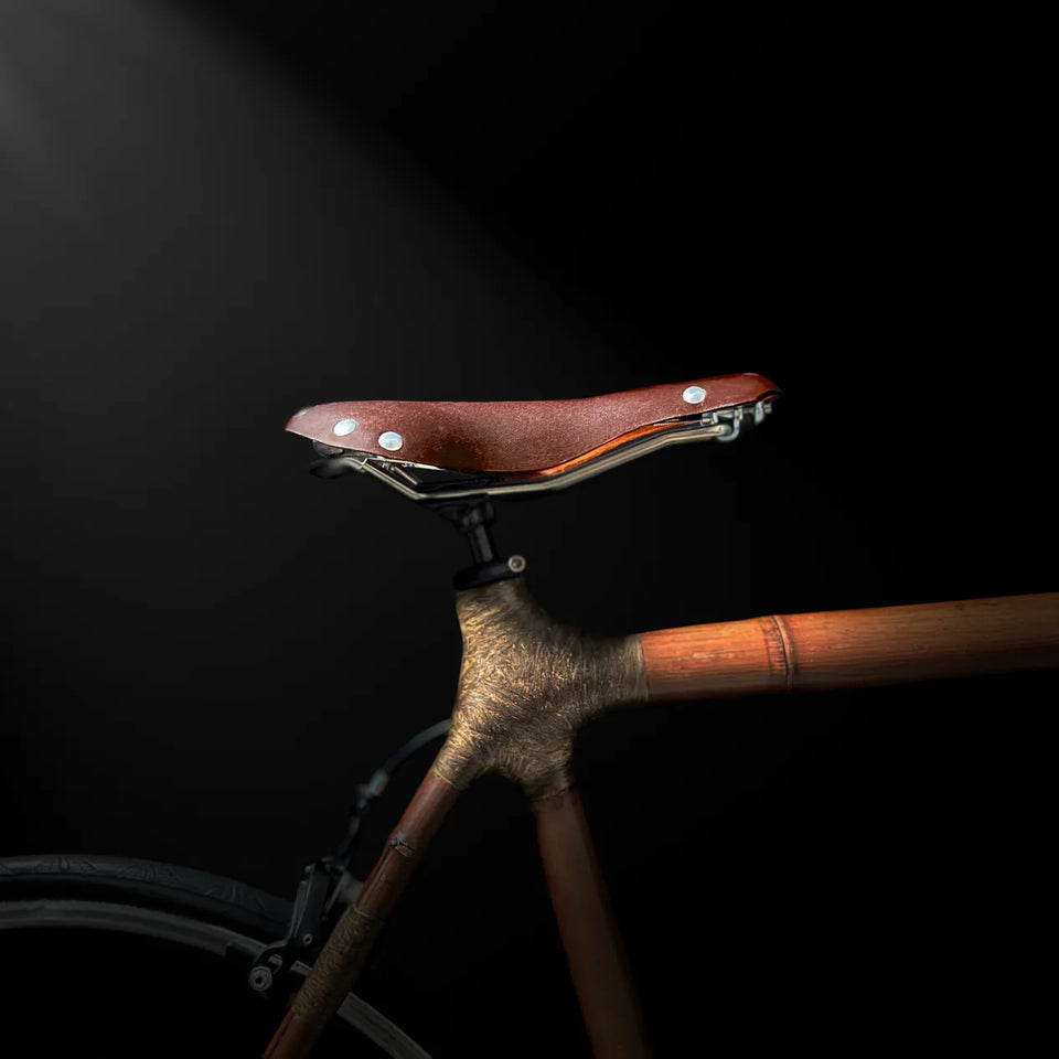 Selle Anatomica leather bike seat with series 2 frame shown mounted on a bicycle