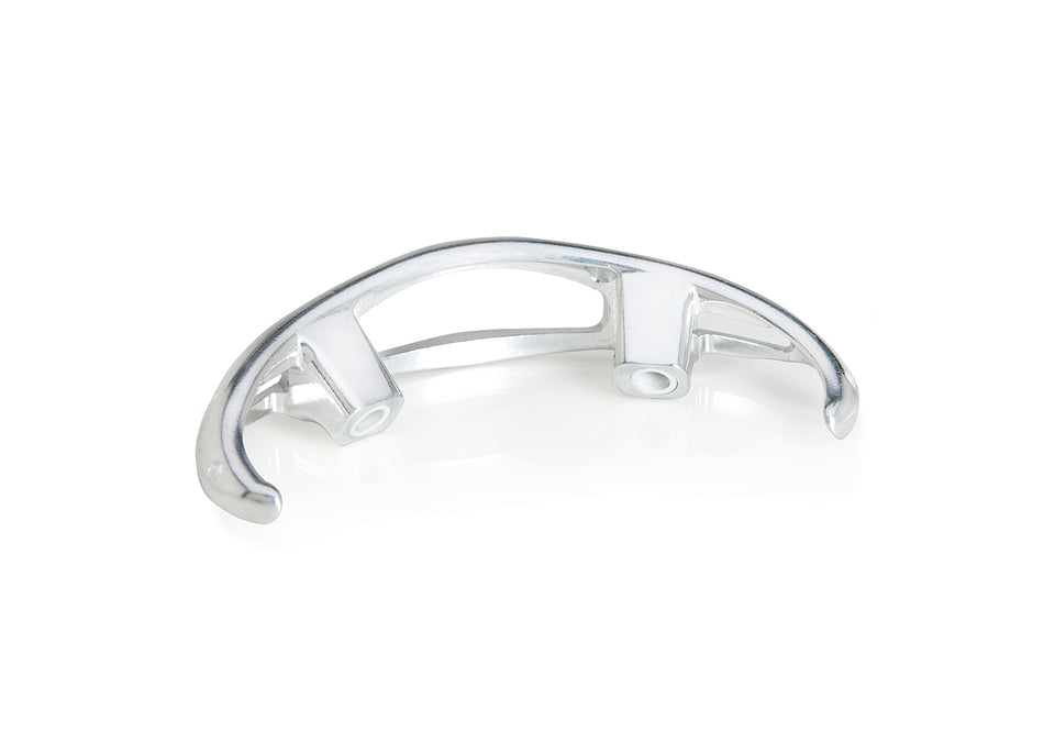 A silver cast aluminum rear mounting bracket compatible with any Selle Anatomica series 2 bike saddles